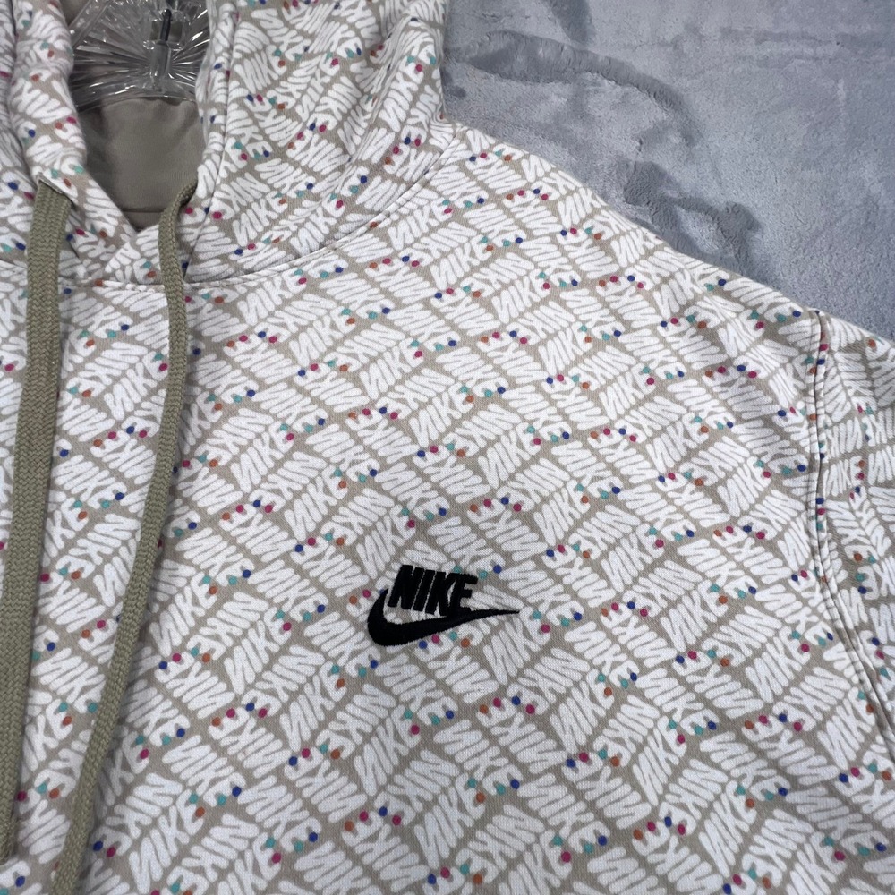 Nike Hoodie Mens XL Tan All Over Print Polka Dot Logo Pullover Sweatshirt - Picture 9 of 11